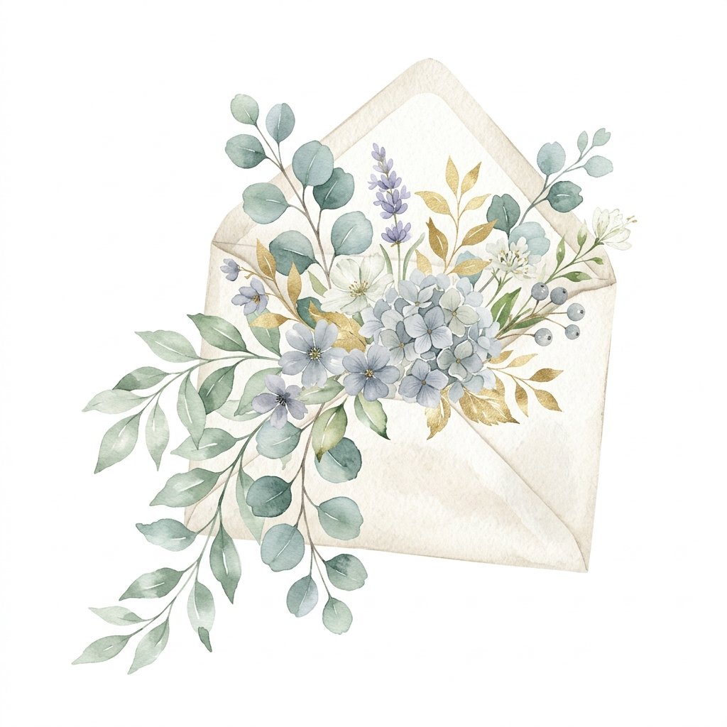 Sobre con flores acuarela